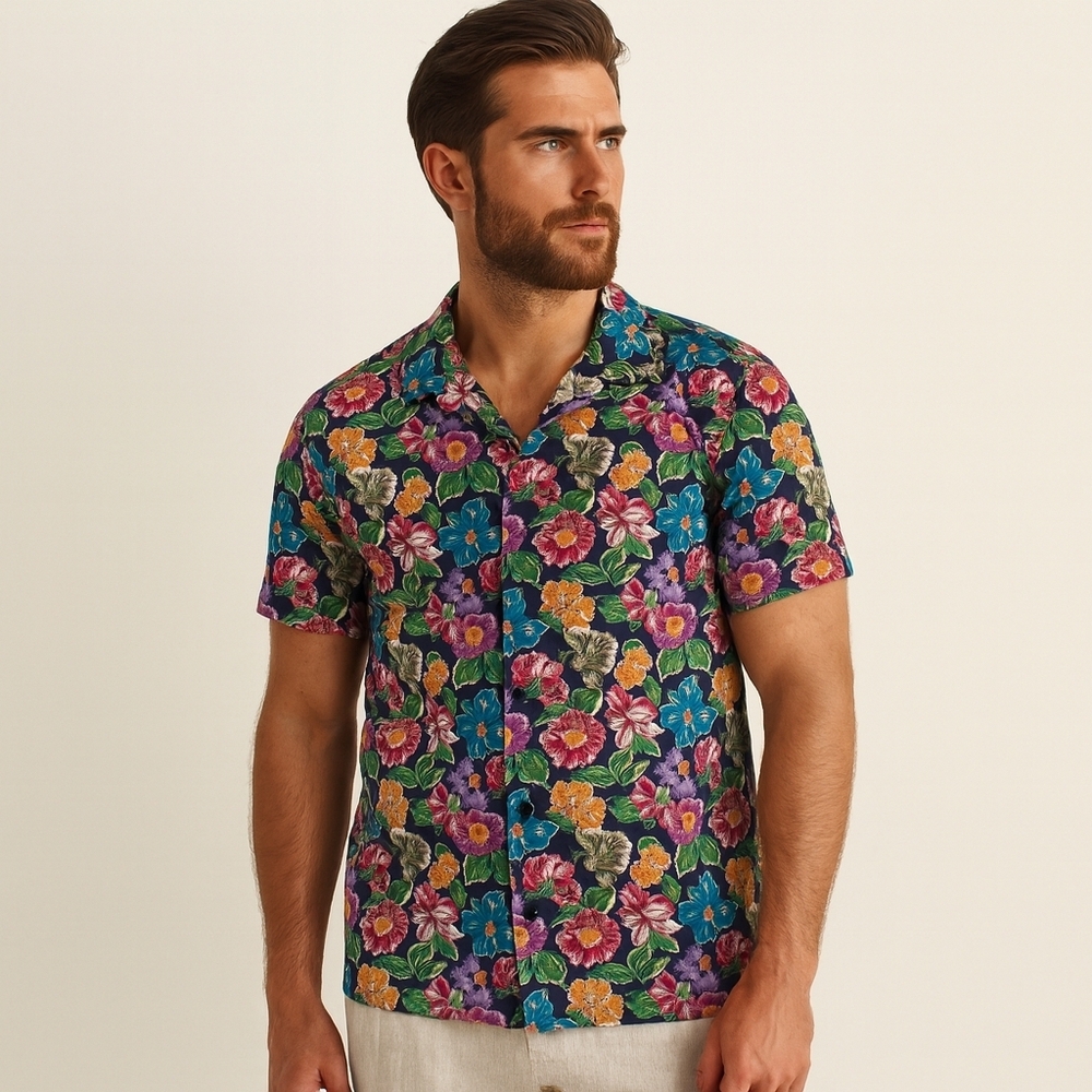 Patrick Assaraf NWT Floral Camp Collar Resort Shirt Cotton L - Picture 9 of 9